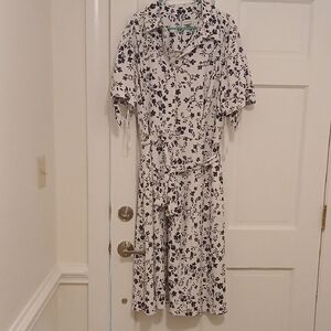 Calvin Klein White and Black Floral Midi Dress